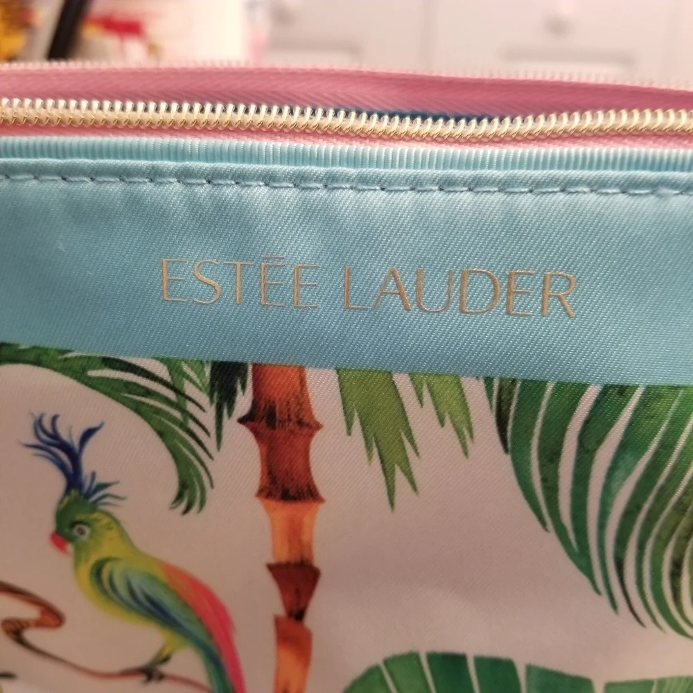Estee Lauder Tropical Print Cosmetic Bag - Blue and Green